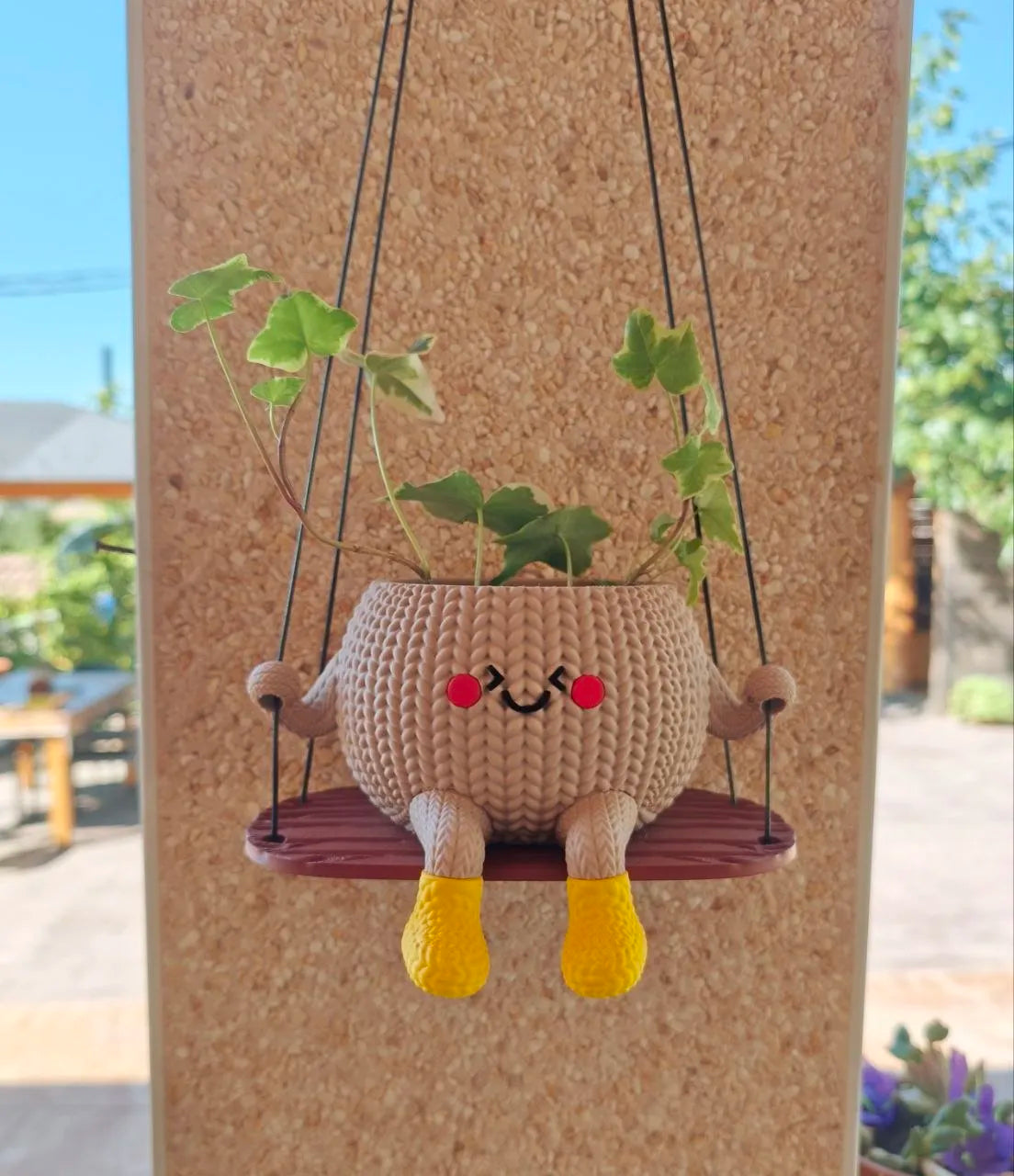 Swing Hanging Planter -Minibu® Swinging Succulent Planter | Cute Smiling Hanging Plant Pot with Swing & Yellow Boots | Kawaii Desk Decor | Gift for Home & Office